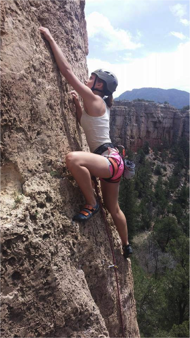 Kiersten Senff climbing at Shelf Road on a past Outdoor Pursuits trip.
~ photo courtesy of Jenn de Groot
