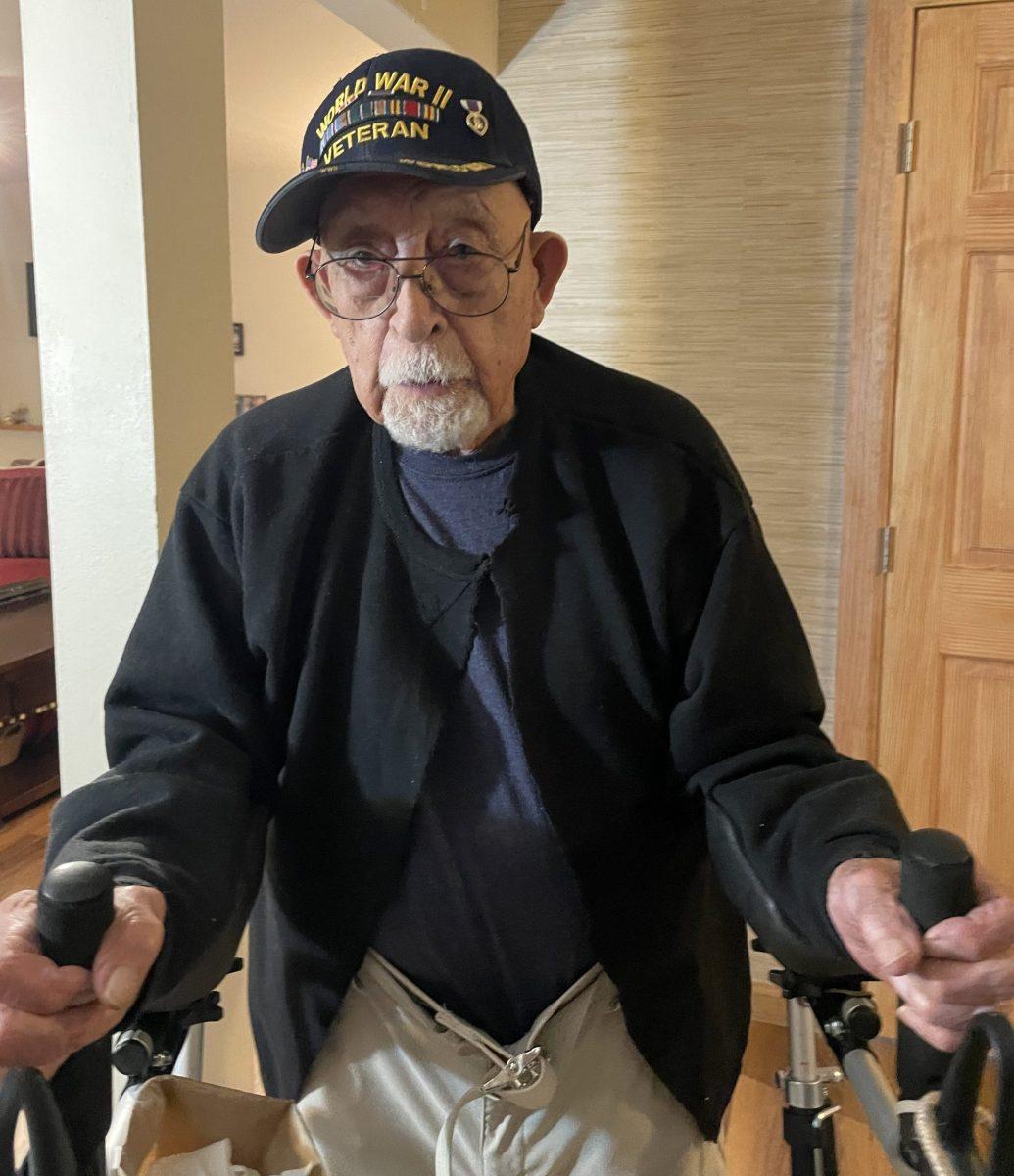 Eugene T. Muniz, a World War II veteran, served four years in the Army before being honorably discharged as a corporal. The Puebloan will turn 102 on Monday. [Today photo/Alorah Saldana-Vigil]