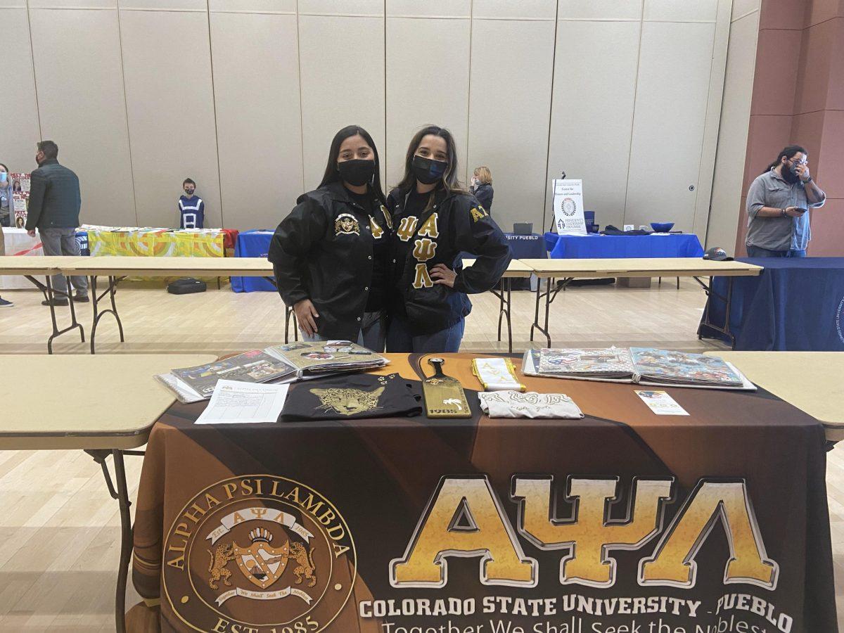 Members of the Alpha Psi Lambda fraternity represent campus Greek life during Discover Day Feb. 19 at the Occhiato Student Center. [Today photo/Danielle Whitaker]