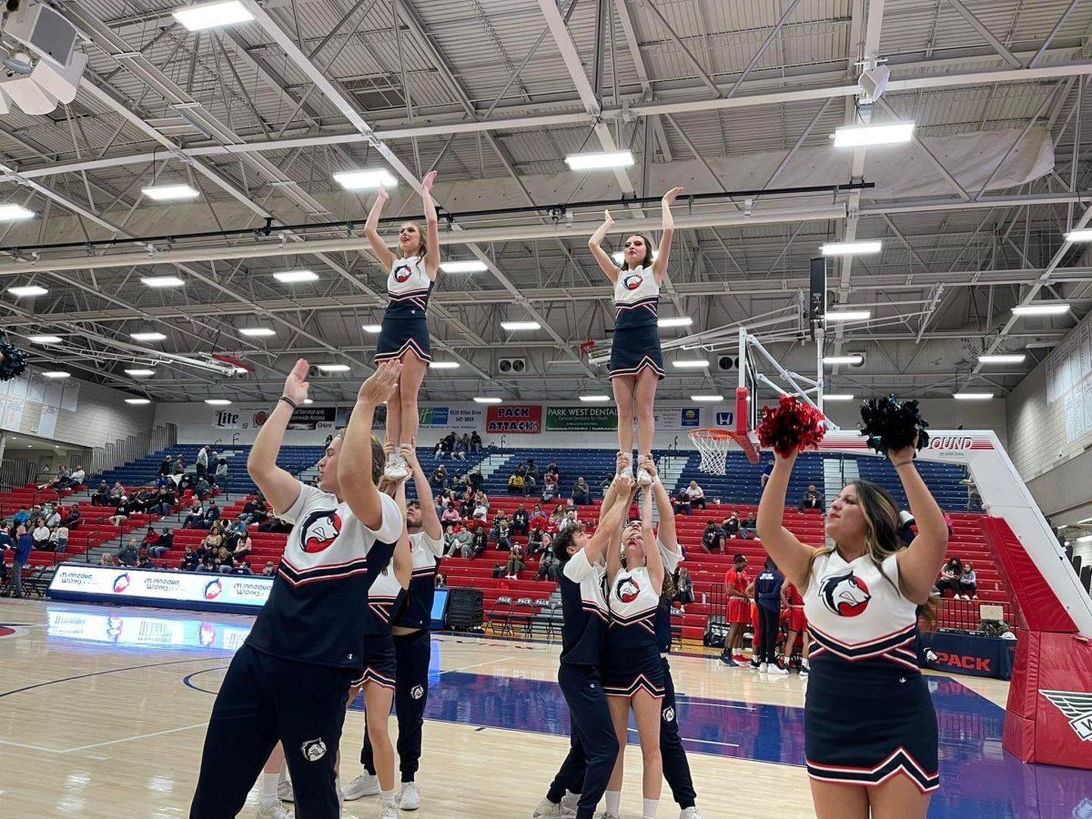 Members of the CSU Pueblo Cheer and Dance squad perform Feb. 19 at Massari Arena. [Today photo/Brianna Sammons]