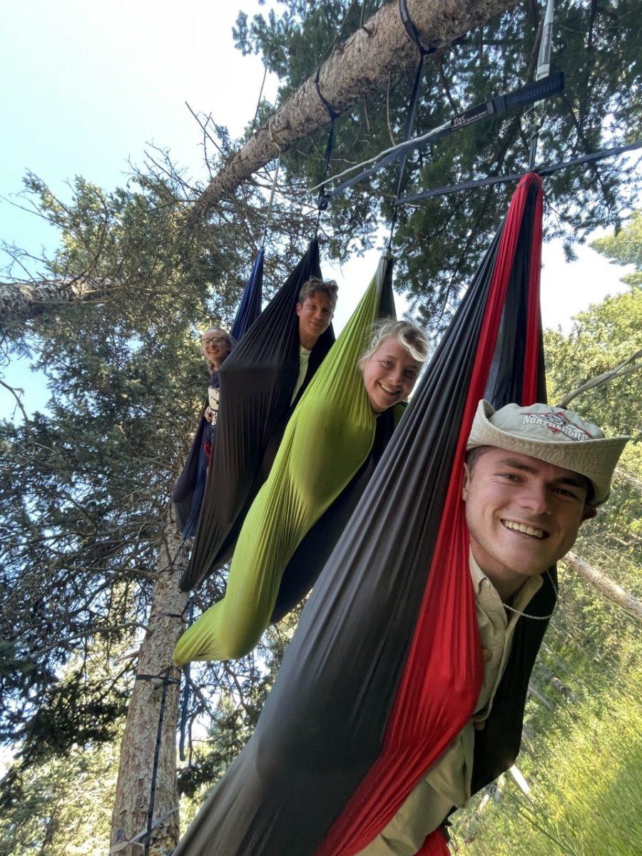 Students hang in hammocks on an Outdoor Pursuits camping trip in San Isabel during the Fall 2022 semester. Photo provided by Holly Humphries. 