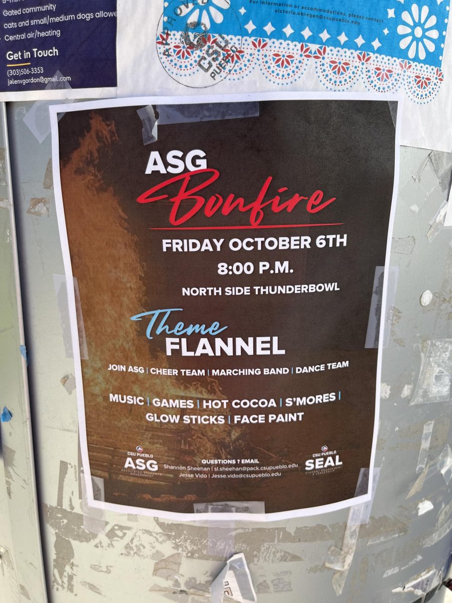 A flyer advertising the upcoming ASG bonfire found on campus. Photo by Holly Ward.