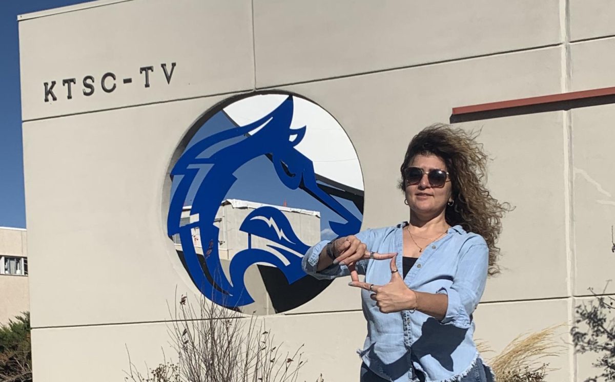 Shahrzad (Sherry) Dadgar, a professor at the Media and Entertainment department of CSU Pueblo, stands in front of the Buell Communications Center.
