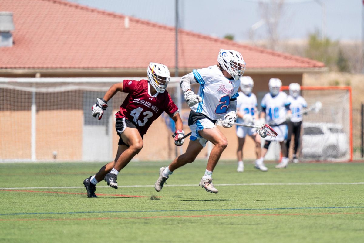 Sophomore+attacker%2C+Kyle+Parker%2C+runs+with+the+ball+during+the+last+home+mens+lacrosse+match+against+Colorado+Mesa+University+on+April+21.+Photo+provided+by+Jayson+Ortiz.
