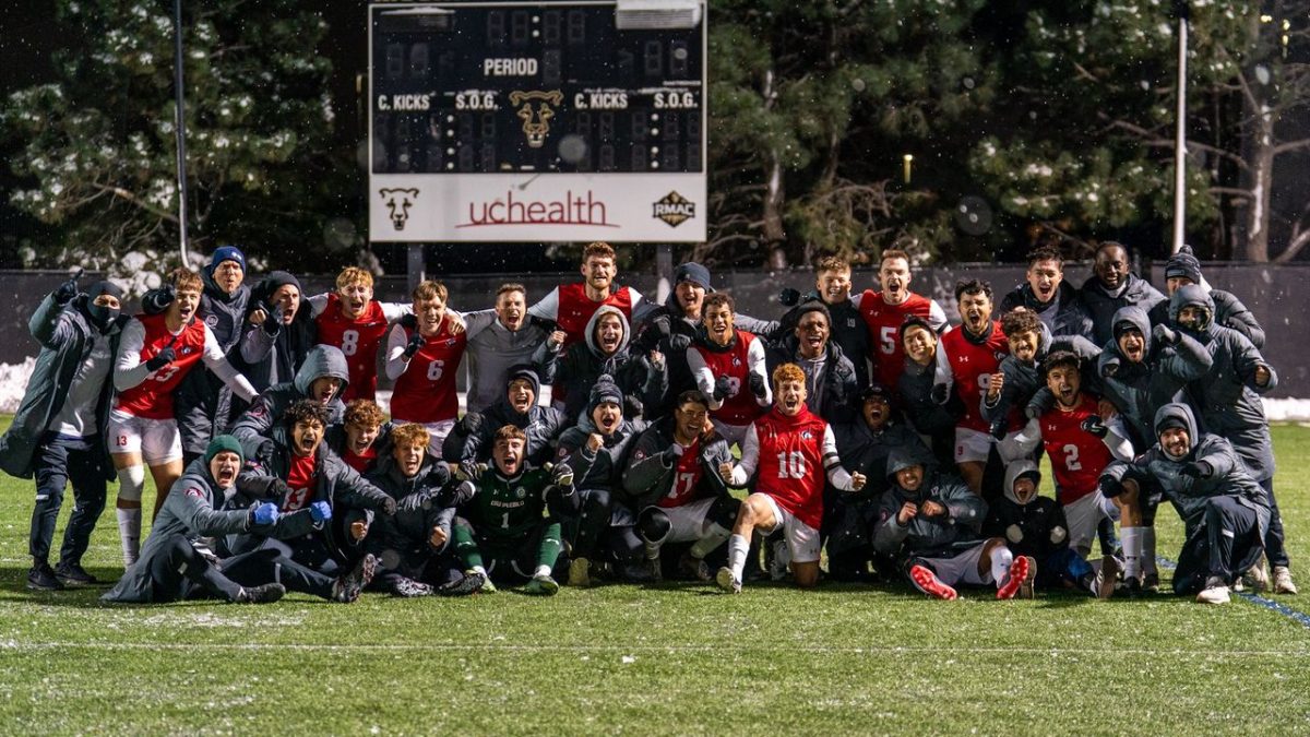 The CSU Pueblo men’s soccer team is shown celebrating after clinching the 2024 RMAC Regular Season Championship after their hard fought 1-1 draw over UCCS. (Photo captured by Jayson Ortiz)