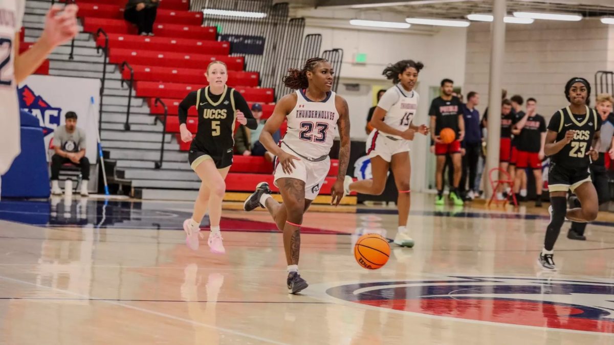 Tosjanae Bonds dribbles the ball in a home game earlier this season. (Photo by Ashlyn Drury)