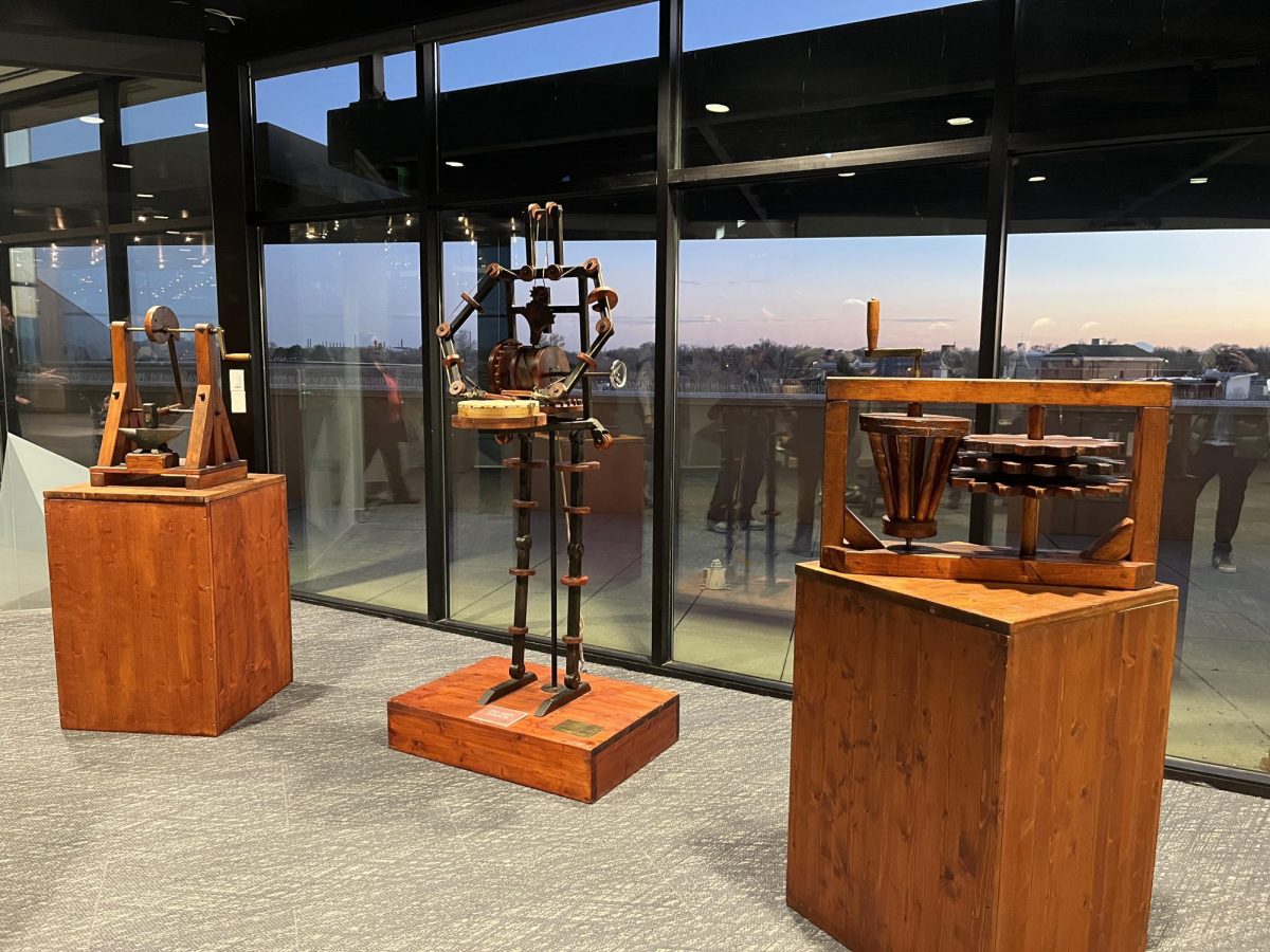 Three Leonardo da Vinci models were on display at the event at the Rawling’s Library. (Photo by Holly Ward).