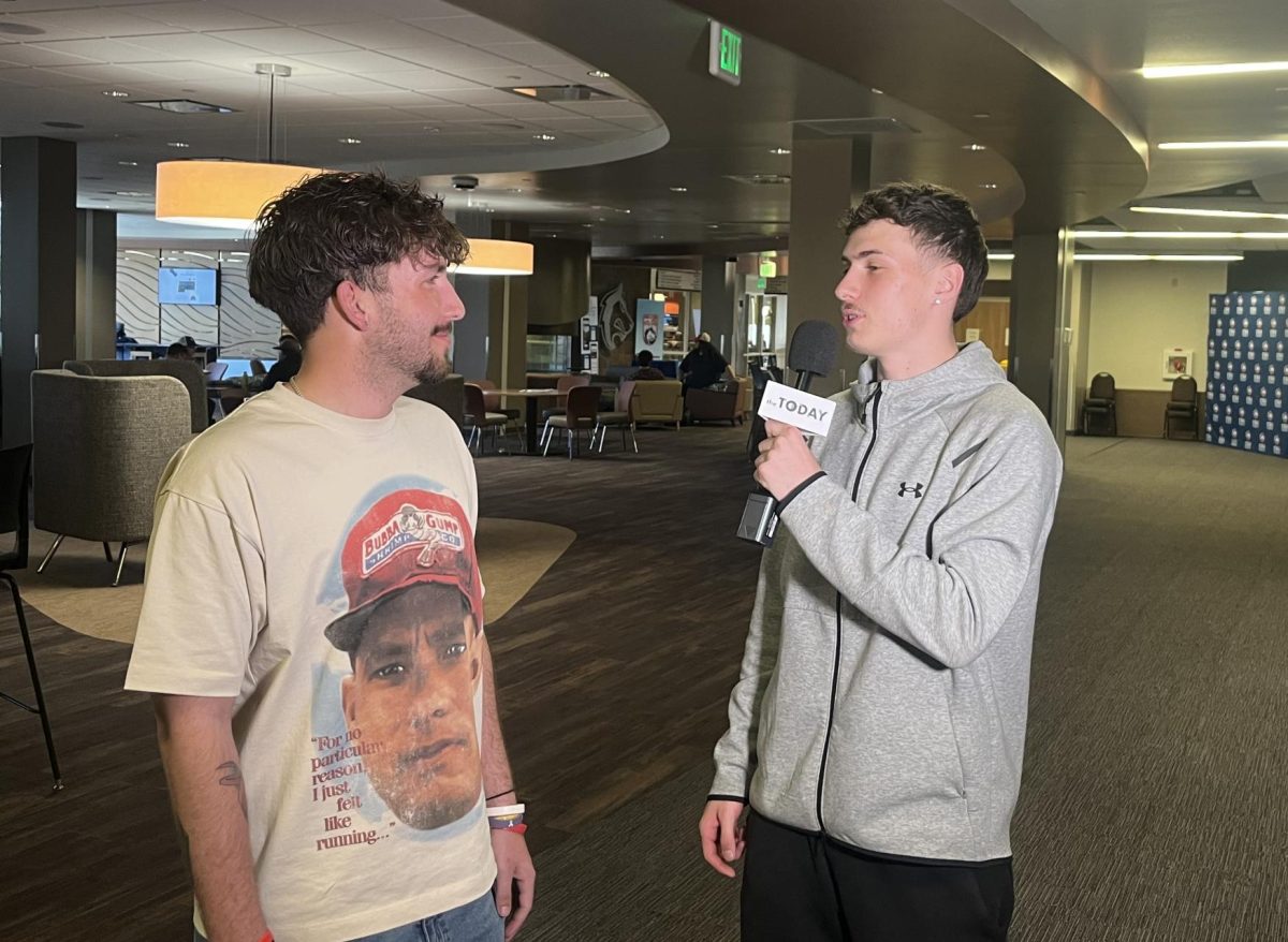 Today reporter Gunner Labbe (right) interviews Brayden Starmer (left).