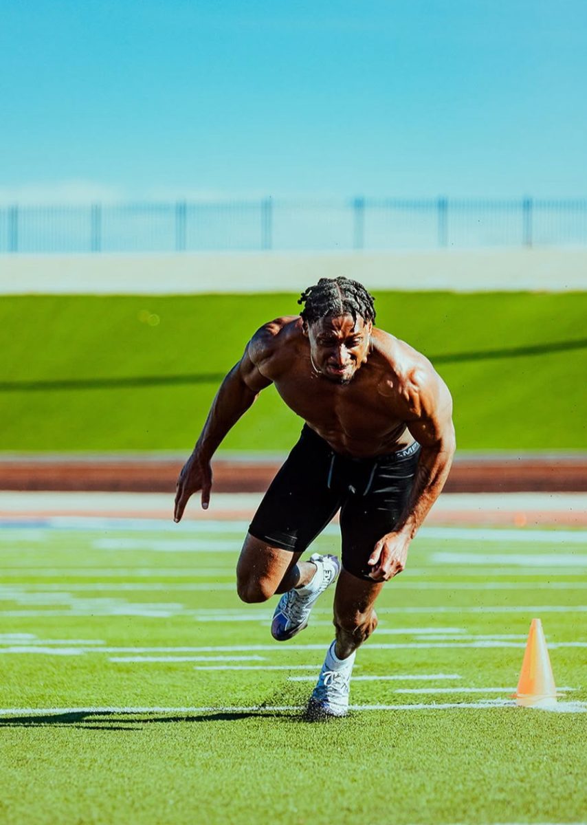 CSU Pueblo football senior Nigel Mitchell during his 5-10-5 drill. (Photo courtesy of Casey Armijo)
