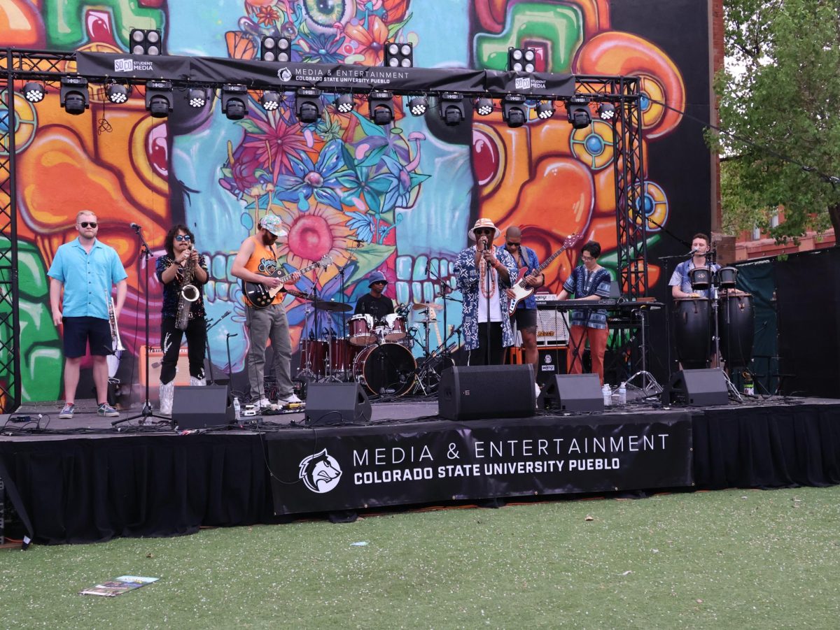 Morgan J. Cox and his band are shown performing at the CSU Pueblo stage, located at La Bella Union Plaza on April 11th during the Steel City Music Showcase. 
