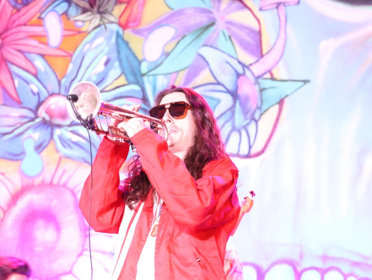 Gavin Susalski, trumpet player from the band: “DOGTAGS” performed with his band at the CSU Pueblo stage, located at La Bella Union Plaza during the Steel City Music Showcase on April 12th. 