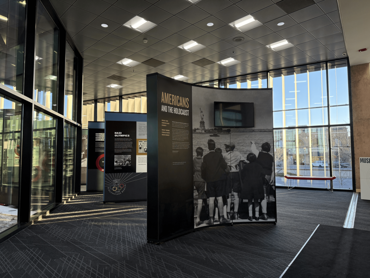 "Americans and the Holocaust" memorial exhibit at the Rawlings Library (photo by Emma Harry).