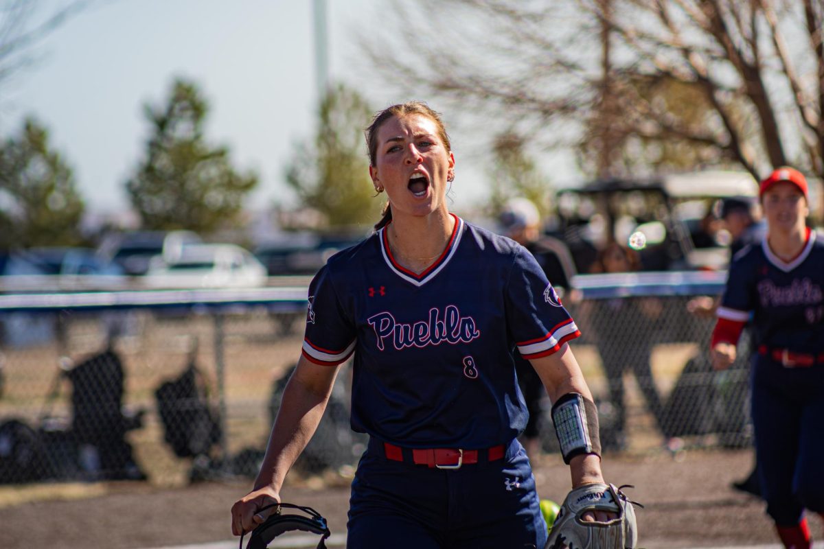  #8 McKenna James celebrating one of her 112 season strikeouts (photo by Ian Ramos).